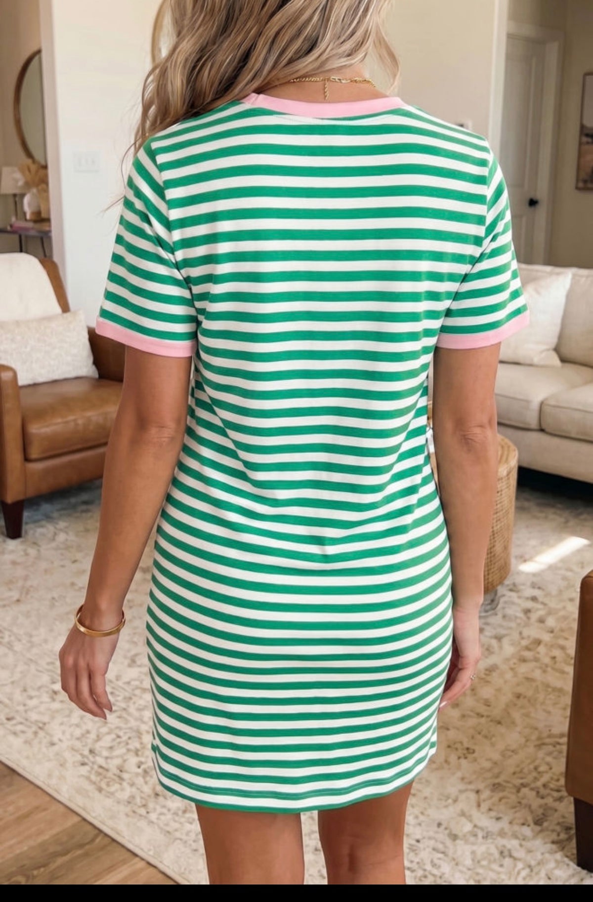 Nautical Tie Dress in Green with Pink Trim