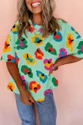 Green Leopard drop should oversized tee