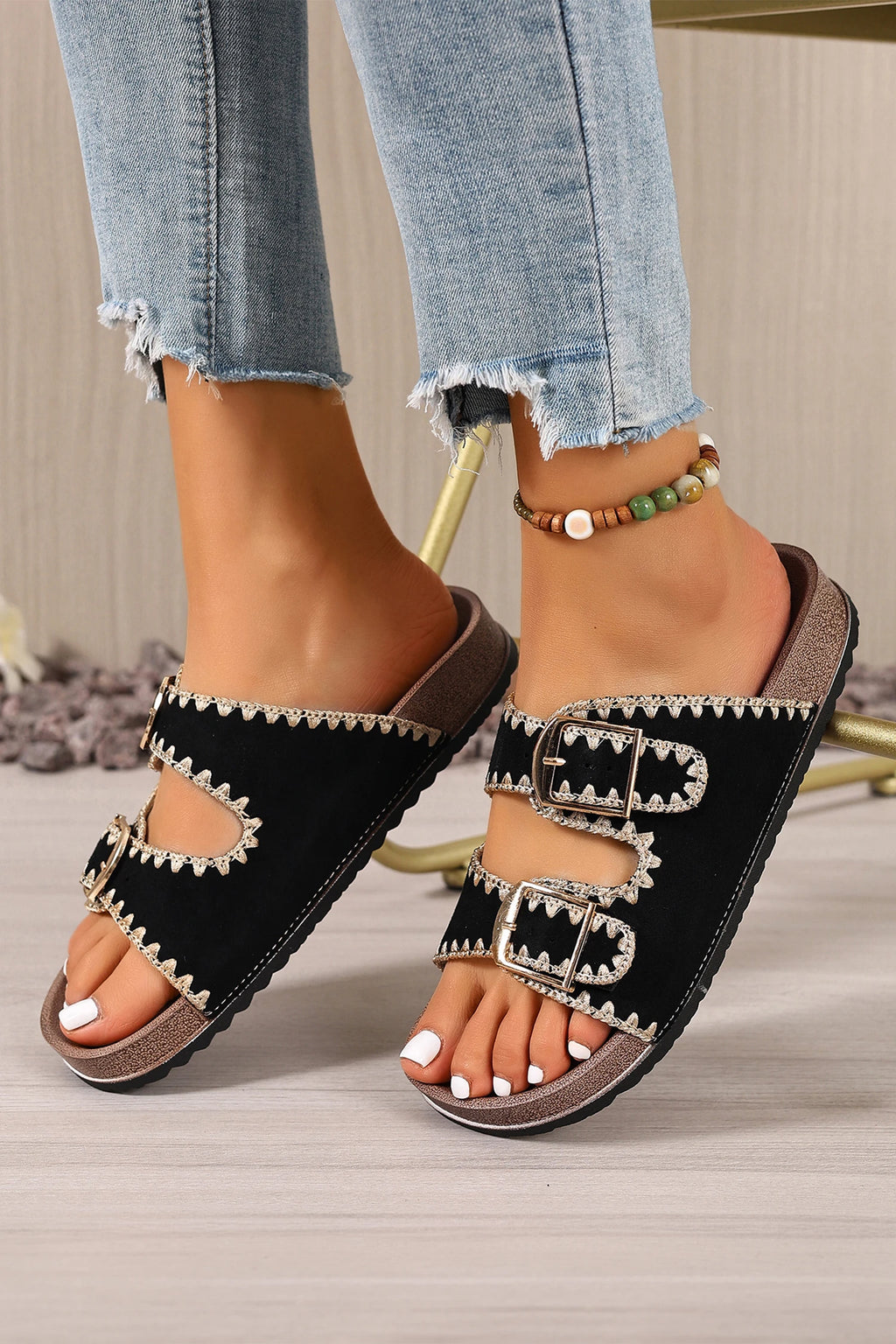 Black Buckle Sandals
