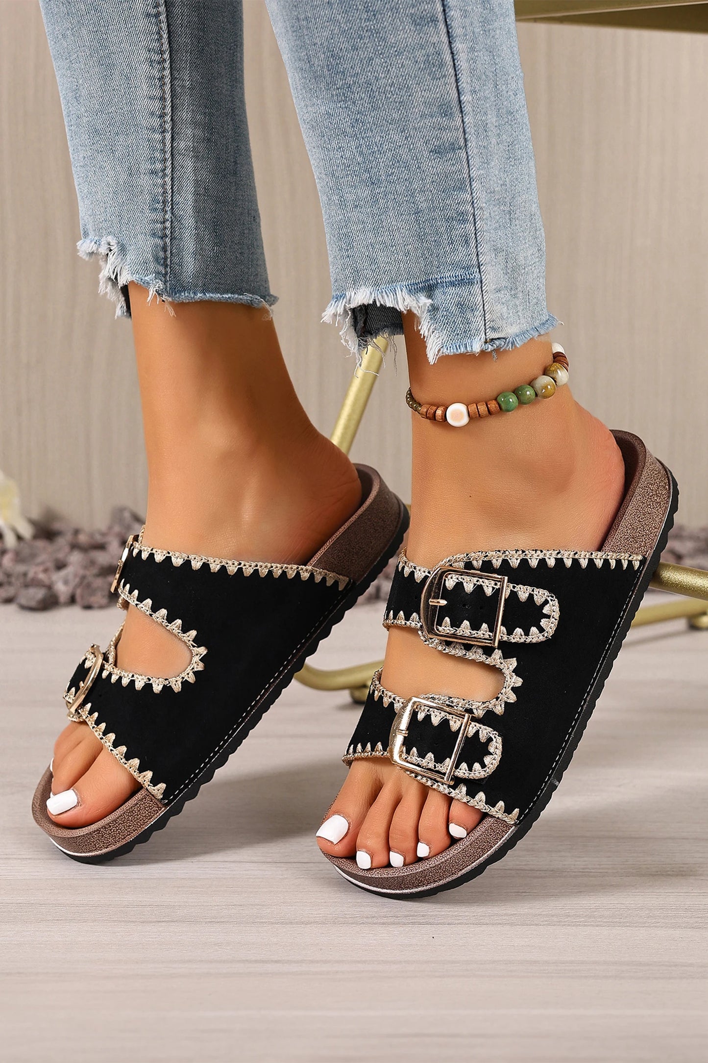 Black Buckle Sandals