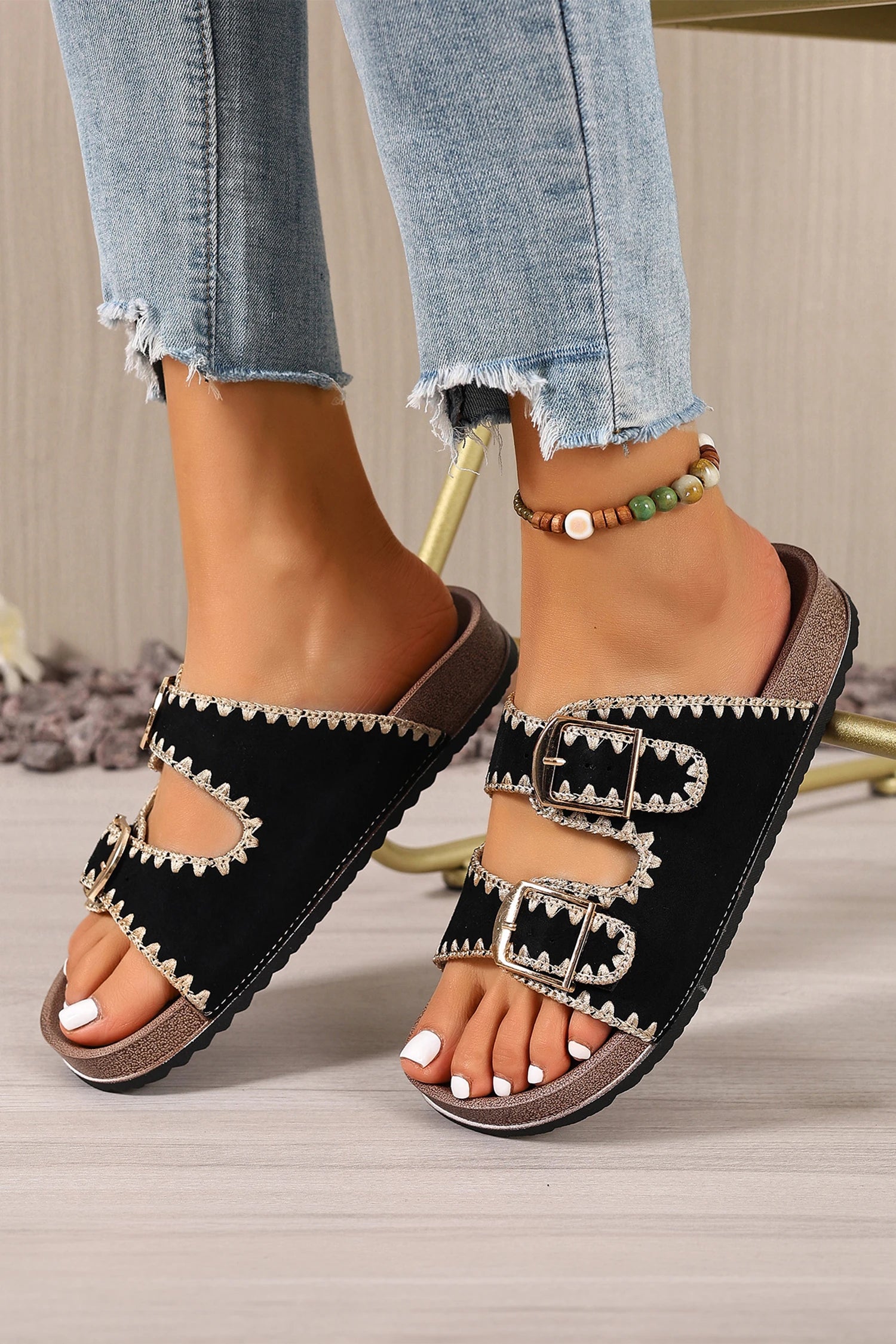 Black Buckle Sandals