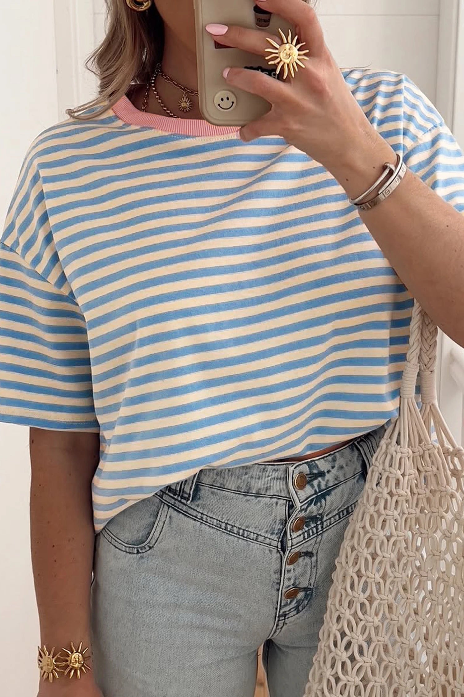 SkyBlue Contrast Stripe Tee