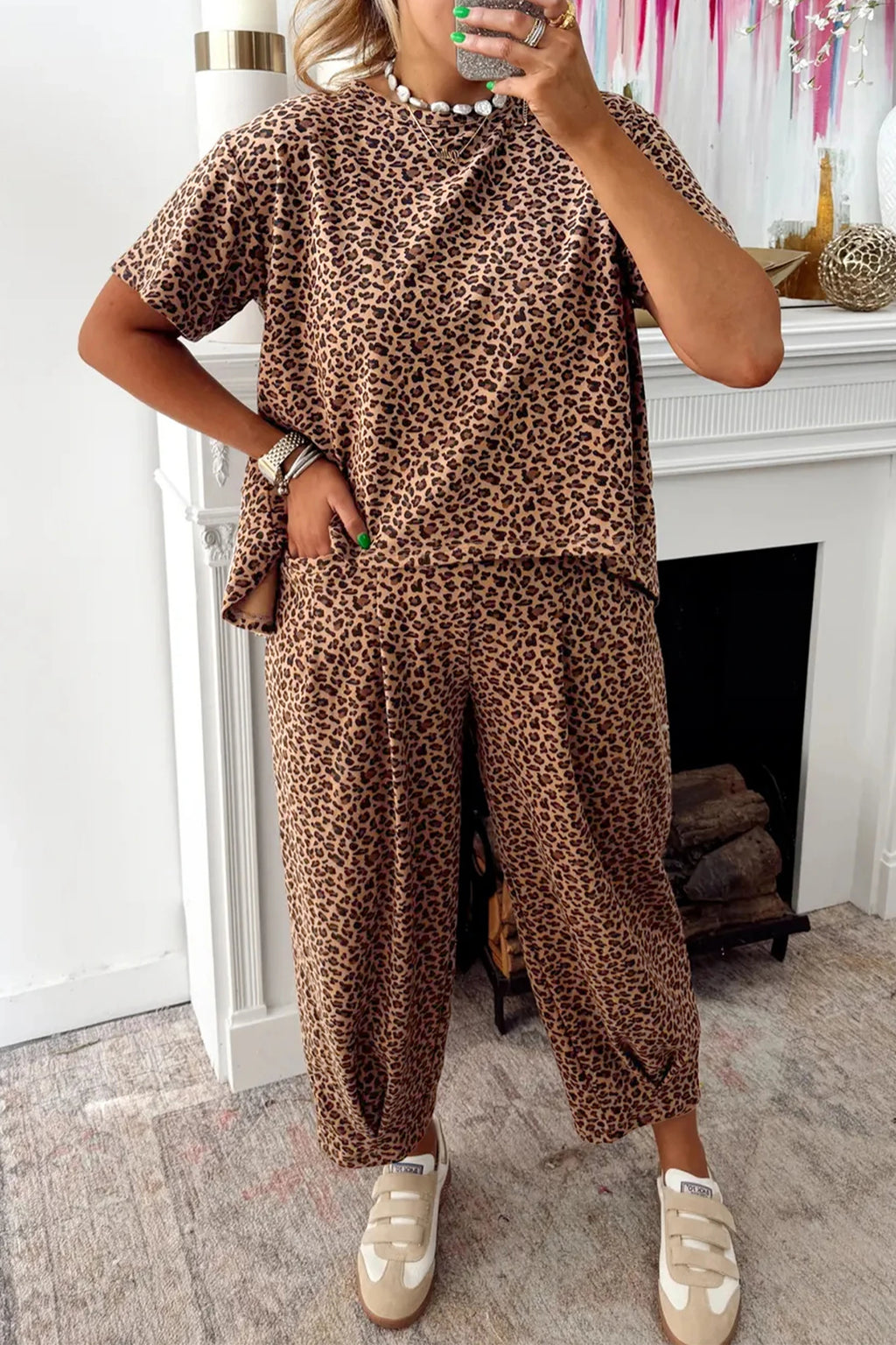 Brown Leopard Casual Set