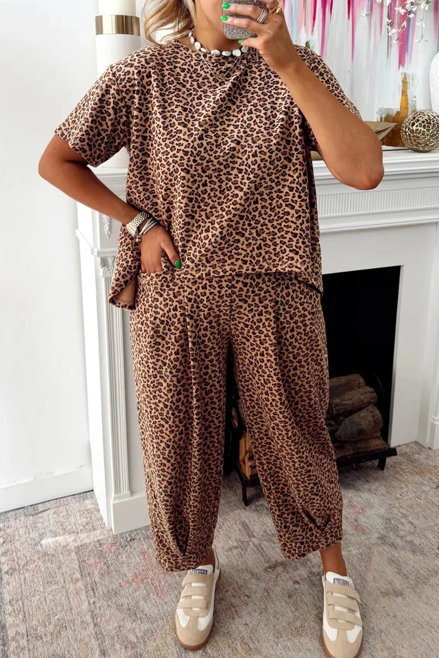 Brown Leopard Casual Set