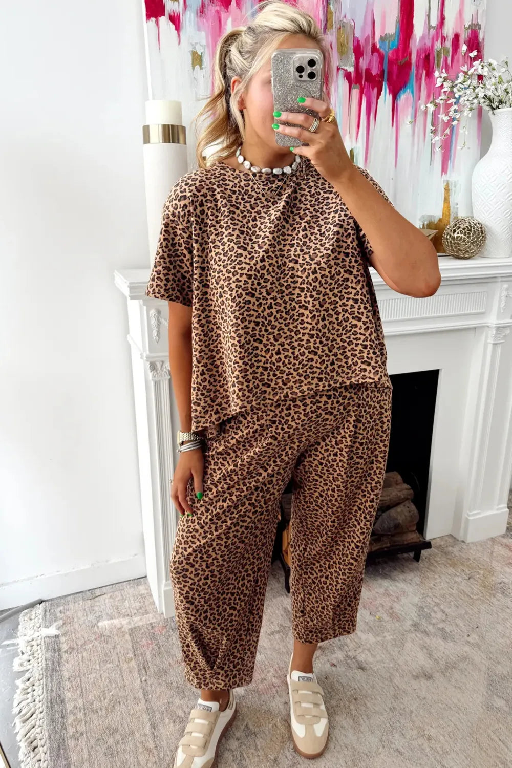 Brown Leopard Casual Set
