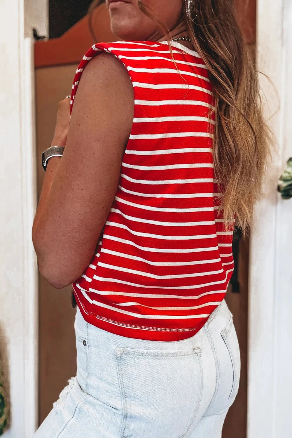 Red Striped Ribbed Tank Top